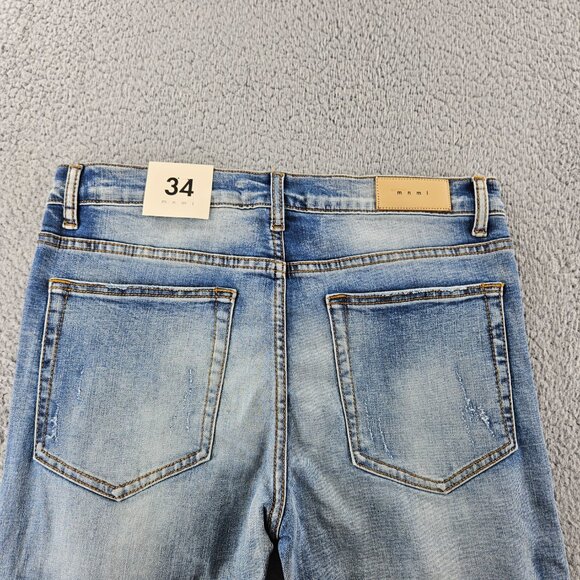 MNML Jeans Mens 34 Blue X203 Stretch Denim Distressed Ripped Slim Fit Pants - Picture 15 of 16